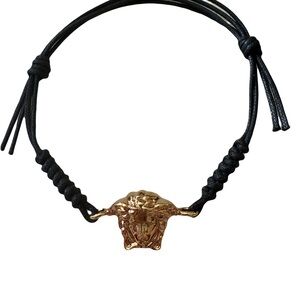 Versace Gold Black Medallion Leather Bracelet Authentic